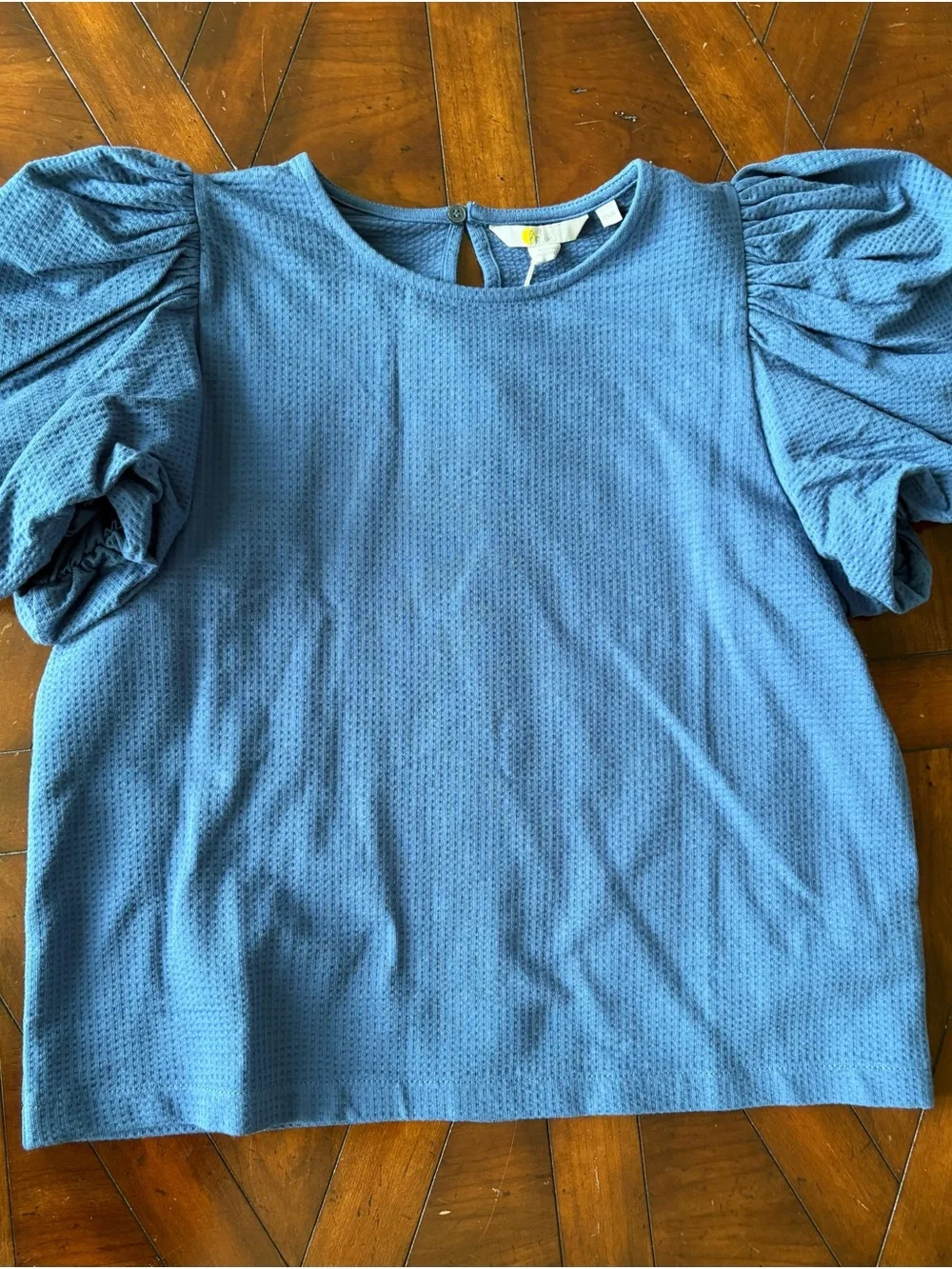 Boden Blue Puff Sleeve Textured Top